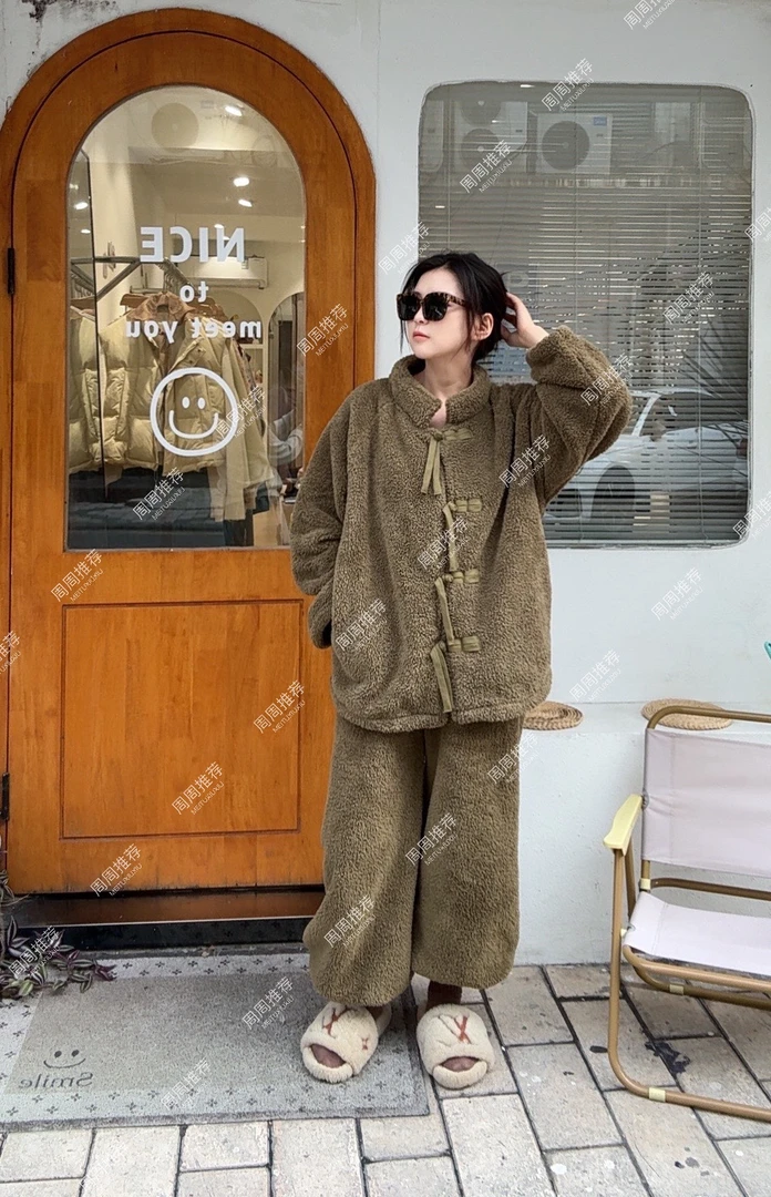 【国风美人】慵懒而温柔加绒加厚保暖睡衣冬款秋冬季家居服可外穿