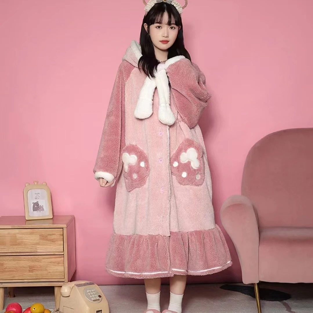 贝儿睡衣女深冬款厚睡衣睡袍迪士尼卡通可爱网红家居服毛茸茸睡衣