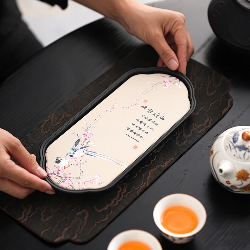 当代 吸水创意茶盘陶瓷国潮功夫家用茶具泡茶速干小型蓄水干泡盘