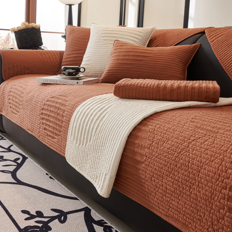 LANSWE/浪莎四季通用复古沙发垫防滑皮沙发套罩软糯盖布巾简约