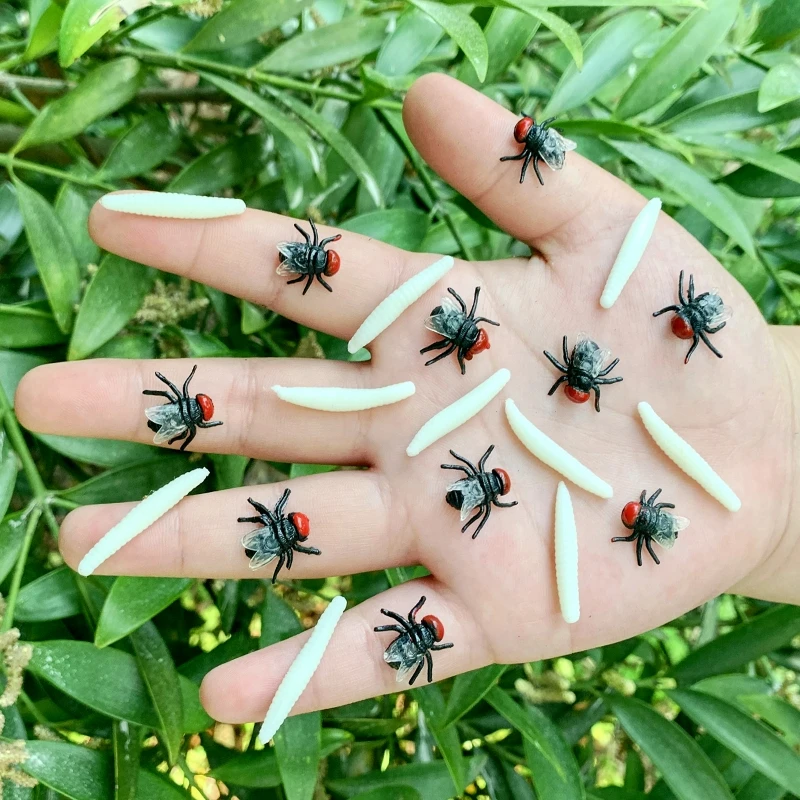 仿真苍蝇蛆虫套装幼儿玩具钓鱼假饵料迷你超小静态假昆虫动物模型