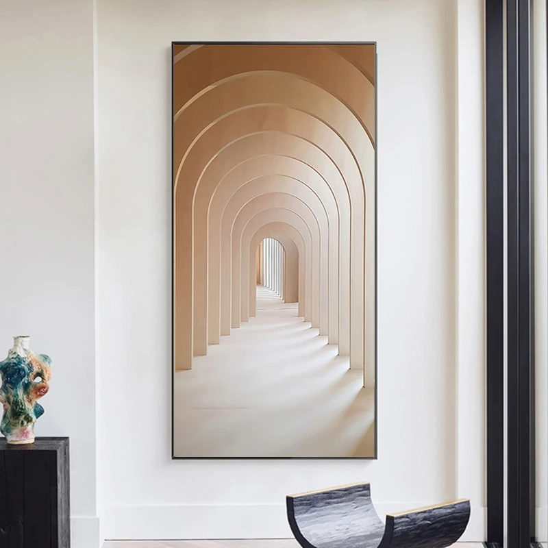 轻奢玄关装饰画现代简约走廊延伸背景墙壁画客厅挂画光影铝合金