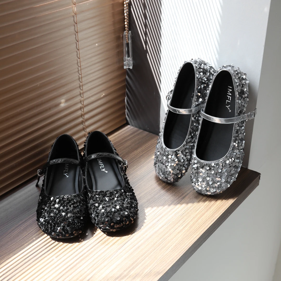 IMFLY金小金自制玛丽珍鞋DYX130亮片小单鞋圆头法式一字扣女鞋
