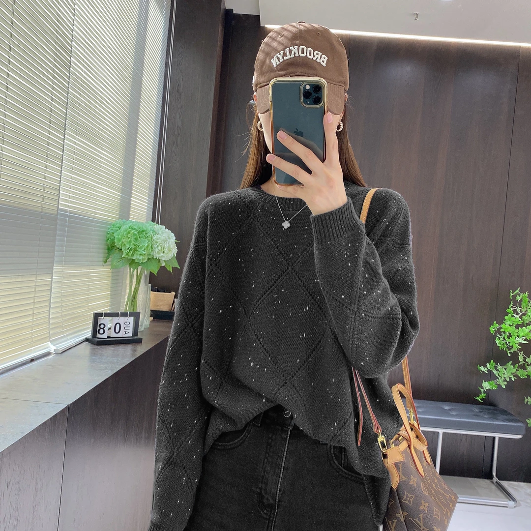 金小金自制【星空与海】羊毛衫DYW5721秋冬亮片菱格宽松内搭毛衣女