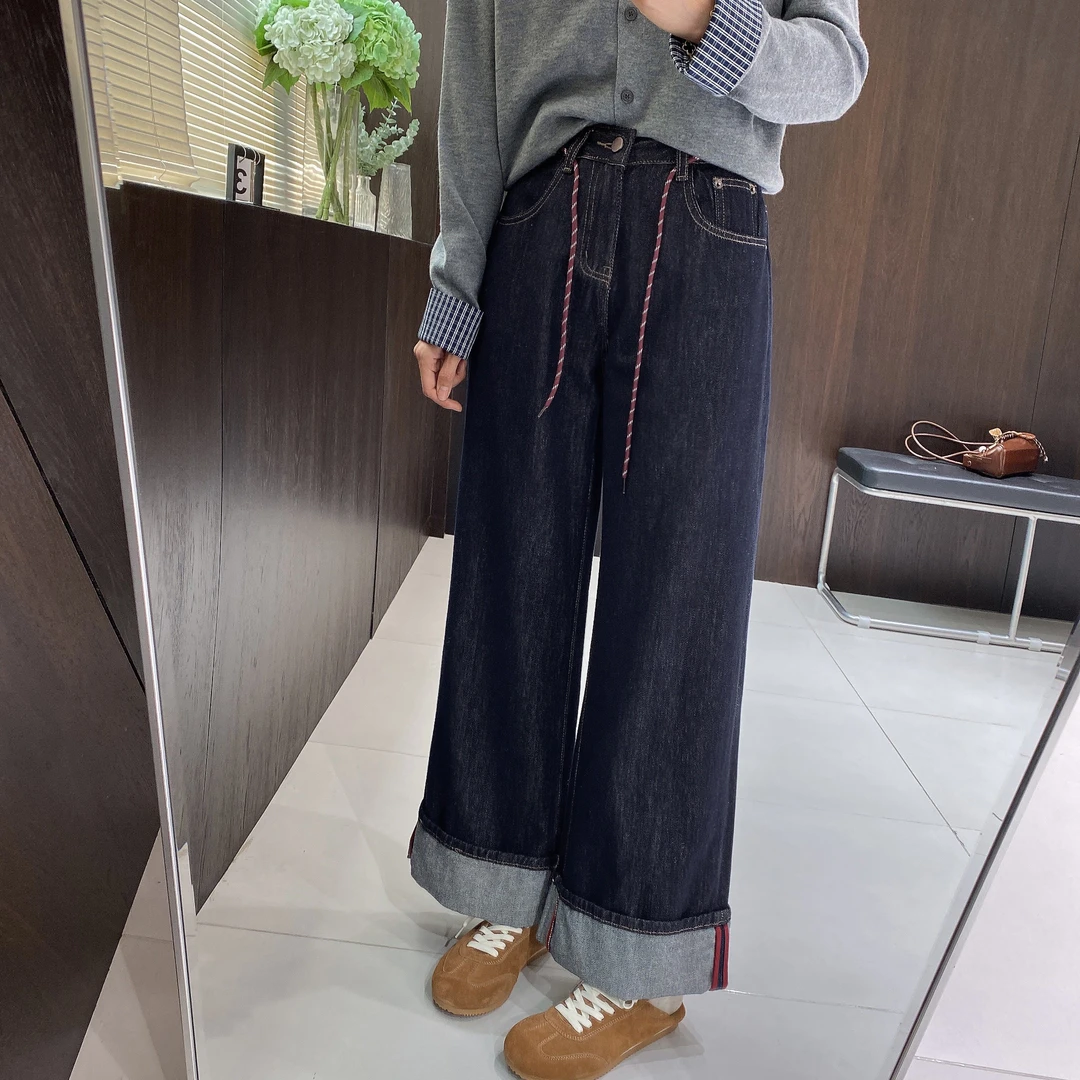 IMFLY金小金自制 牛仔裤DYK2205卷边阔腿裤女秋宽松长裤流浪丹宁