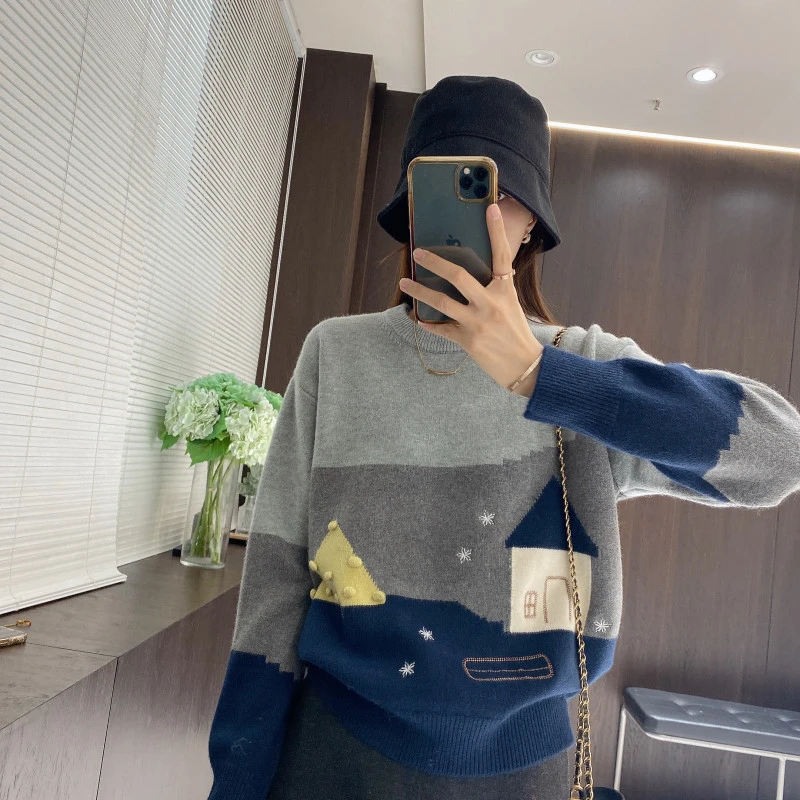 IMFLY金小金自制 针织衫DYW8095星空毛衣女冬装上新撞色套头上衣