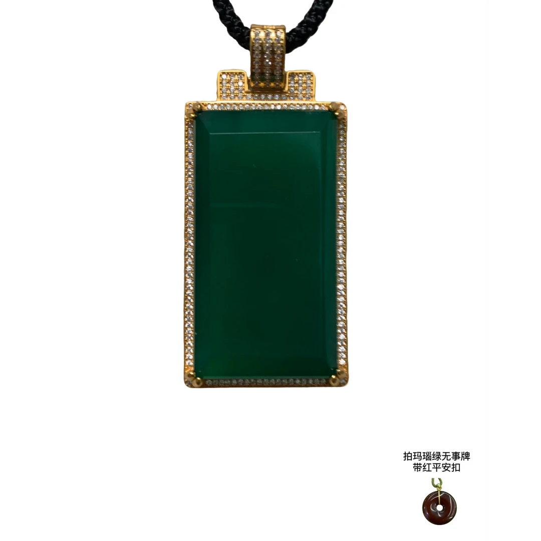 平安无事牌 吊坠 银S925镀金镶嵌 玛瑙 带平安扣 吊坠 带礼盒 sz
