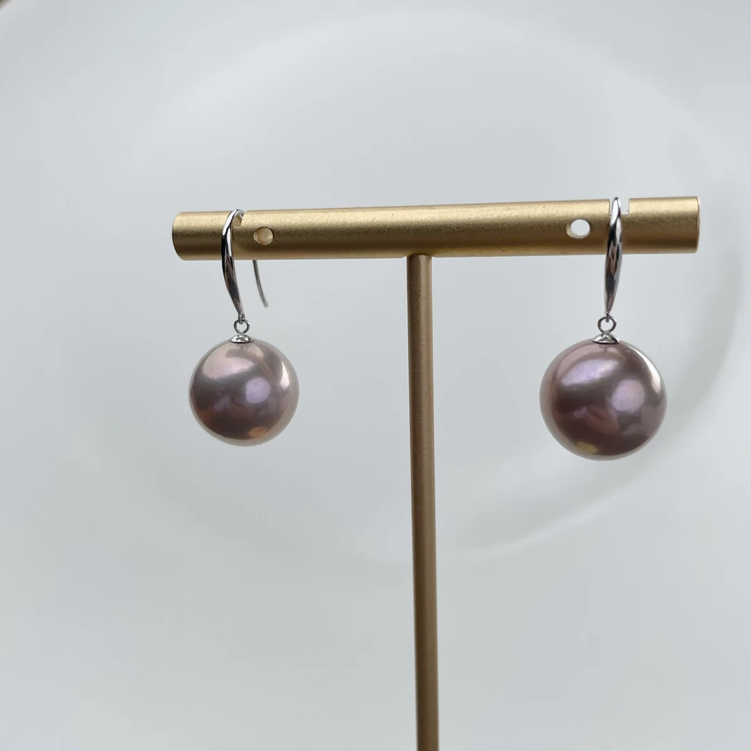 淡水珍珠紫耳钩耳饰18K金镶嵌13-14优雅气质
