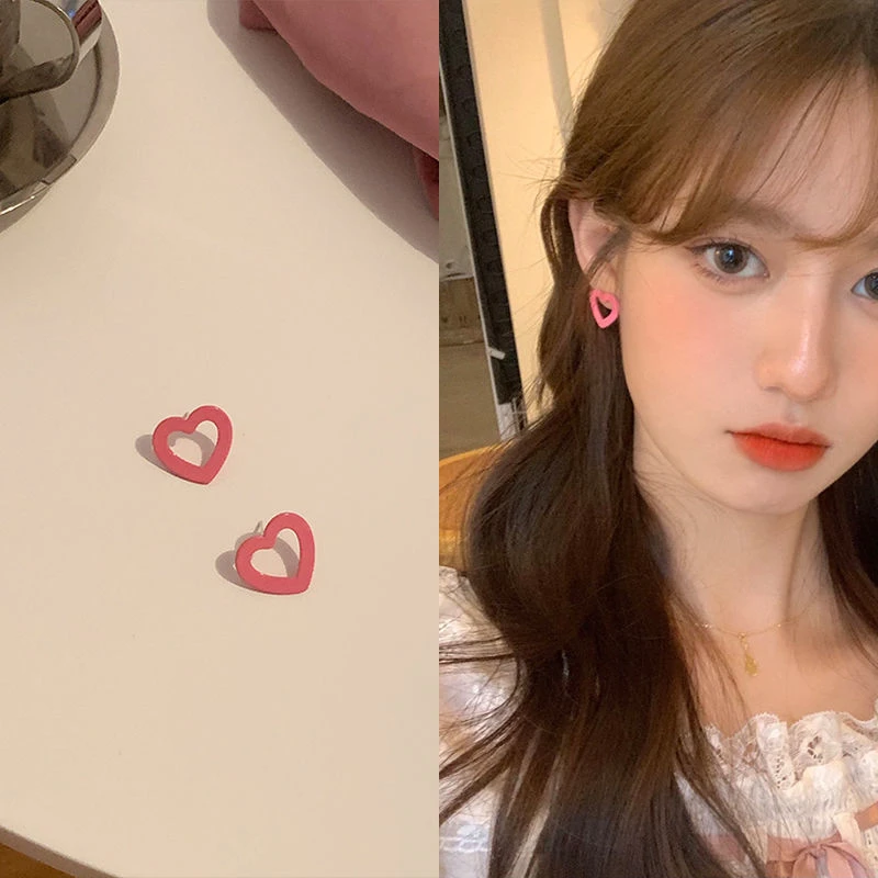少女爱心耳钉2023年新款潮耳钉女甜美耳饰小众设计感耳环