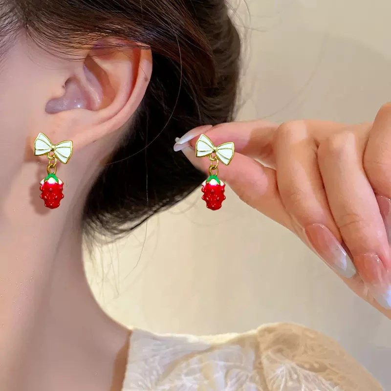 好看耳钉~可爱小树莓吊坠耳钉女气质精致少女小巧简约设计感耳饰