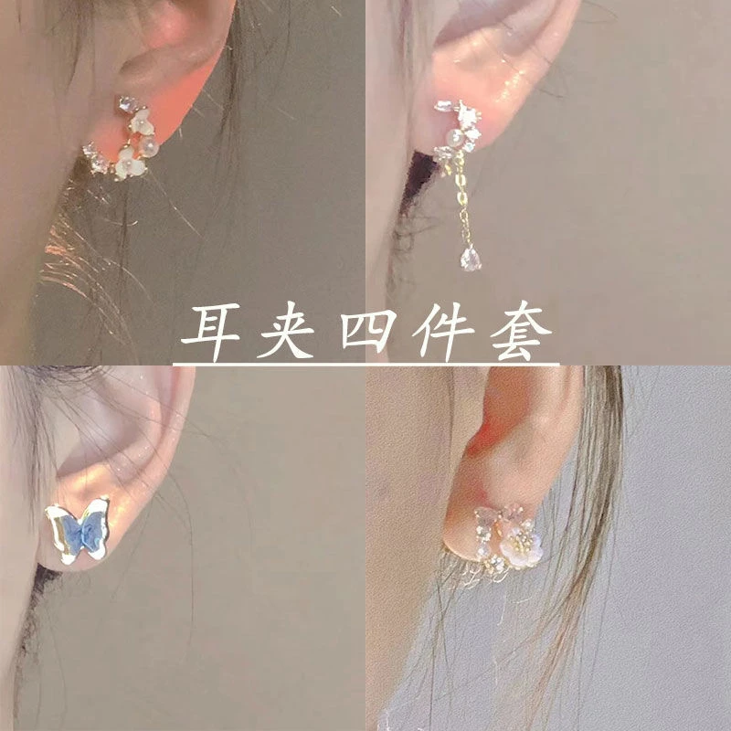 合金耳饰 仙气TOMR珠珠花朵耳夹蚊香盘耳夹无耳洞耳夹花朵耳饰