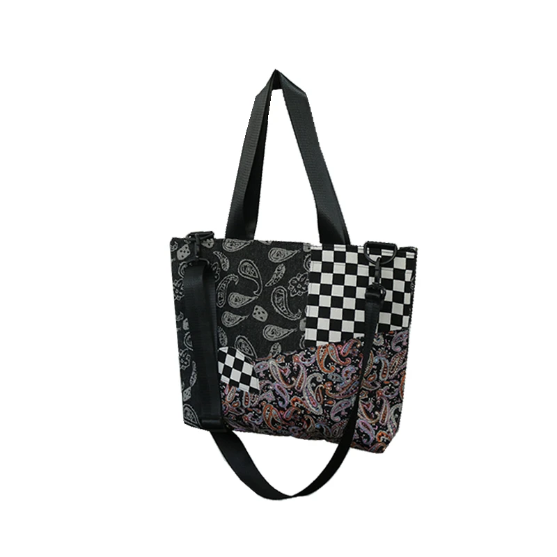 EddyStudio原创设计腰果花撞色拼接牛仔单肩大容量购物袋学生书包