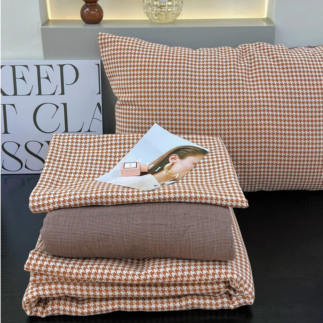 2025年新款千鸟格慵懒风格色织提花柔软亲肤床上用品四件套