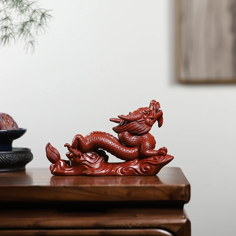 【龙盛堂】宜兴原矿朱泥雕刻龙紫砂茶宠摆件