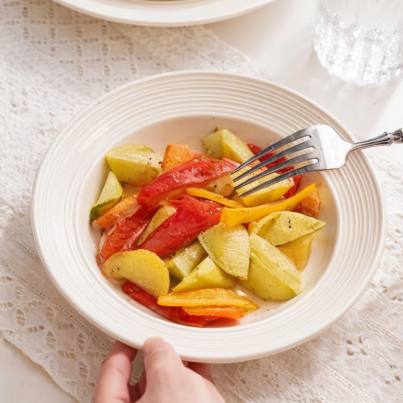 2个装西餐盘白色螺纹草帽盘深盘牛排盘餐盘意面盘商用汤盘专用