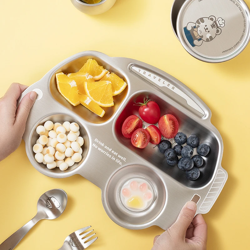 稻森儿童餐盘食品级抗菌304不锈钢婴儿宝宝吃饭分格盘子餐具