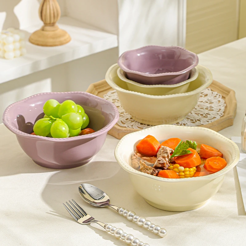 高级感面碗米饭碗家用奶油风陶瓷汤碗面条碗2024新款沙拉碗拉面碗