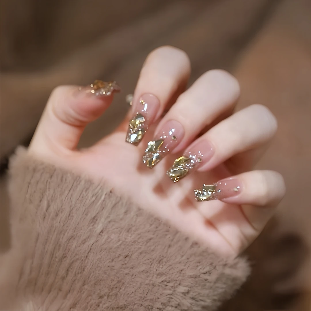 【长款】香槟极光温精灵高级显白穿戴美甲可拆卸一盒20多片S88