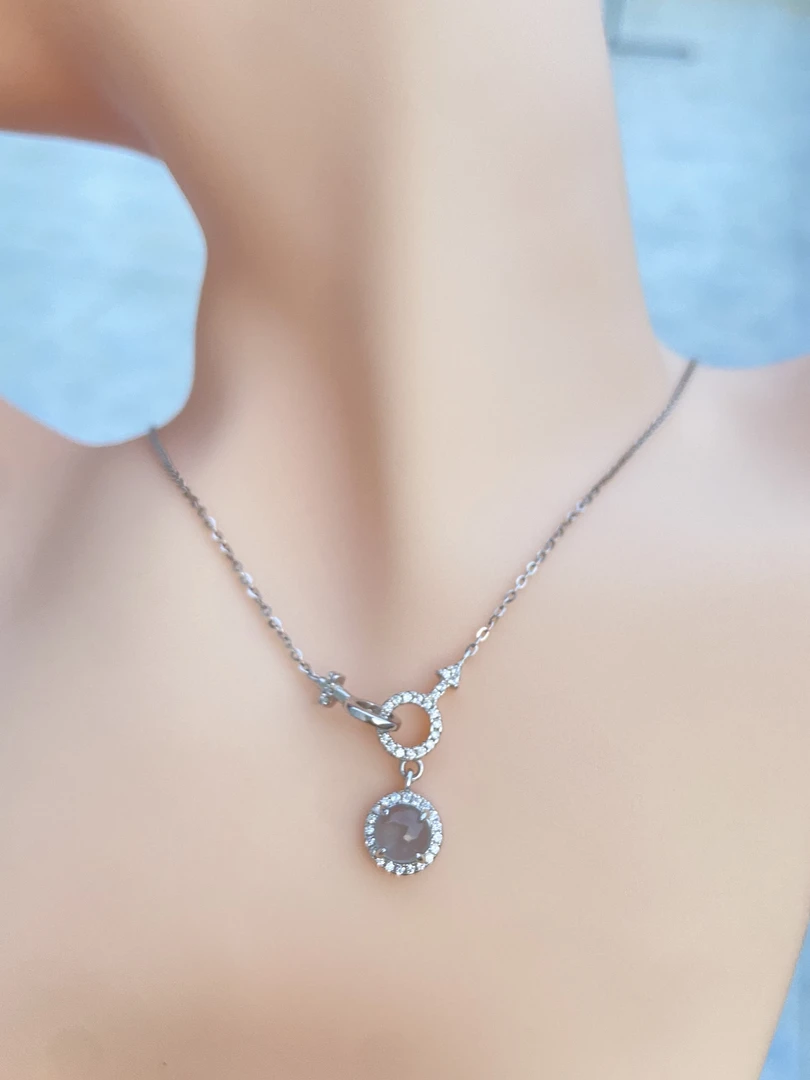 【玺玲珑珠宝】S925银镶嵌环环相扣锁骨链项链天然A货翡翠