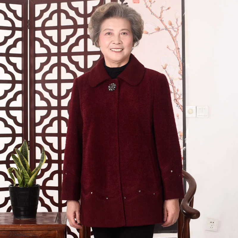 神采夫人中老年冬装女奶奶大衣妈妈上衣老太太老人高档衣服外套