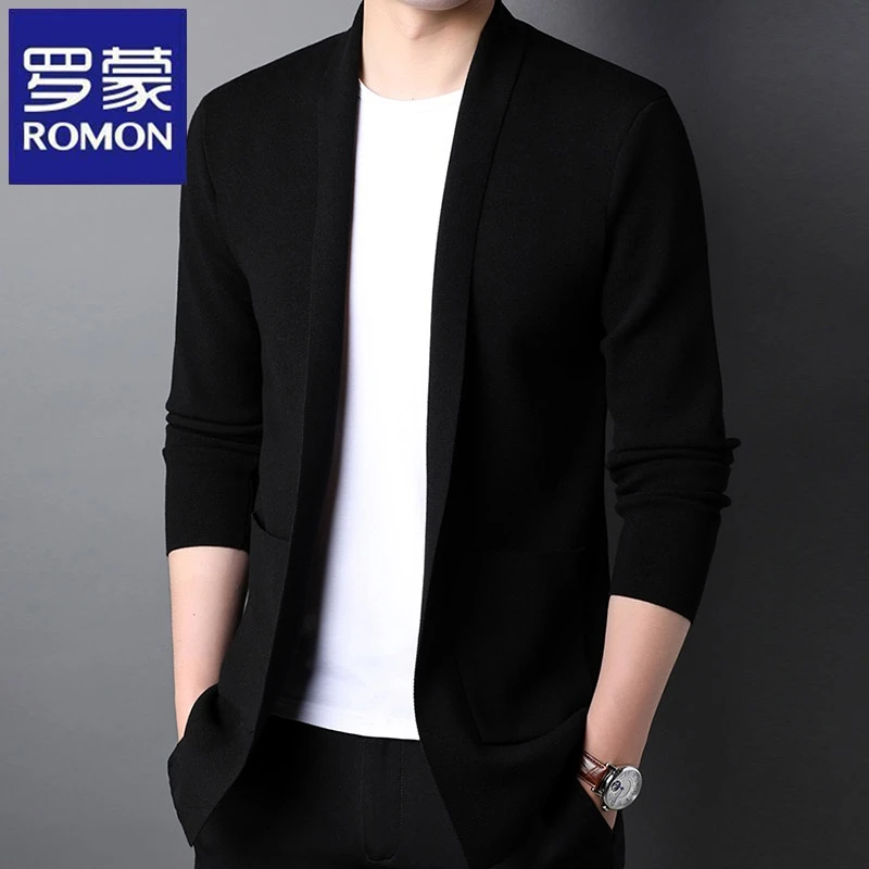 Romon/罗蒙【正品】春秋季新款男士休闲中青年针织开衫外套商务上衣