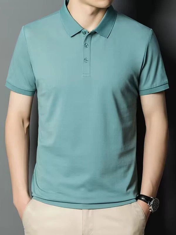 桑蚕丝外男士夏季透气半袖薄款纯色商务翻领高档百搭宽松潮流无痕