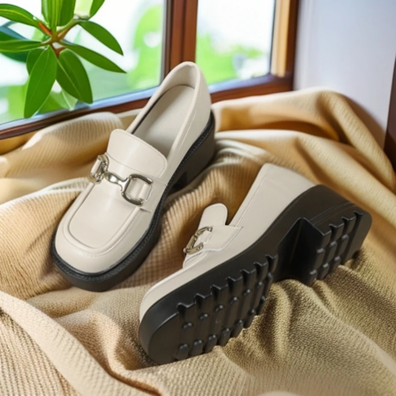 2025真皮小皮鞋圆头厚底金属扣一脚蹬软底软面小码内增单鞋