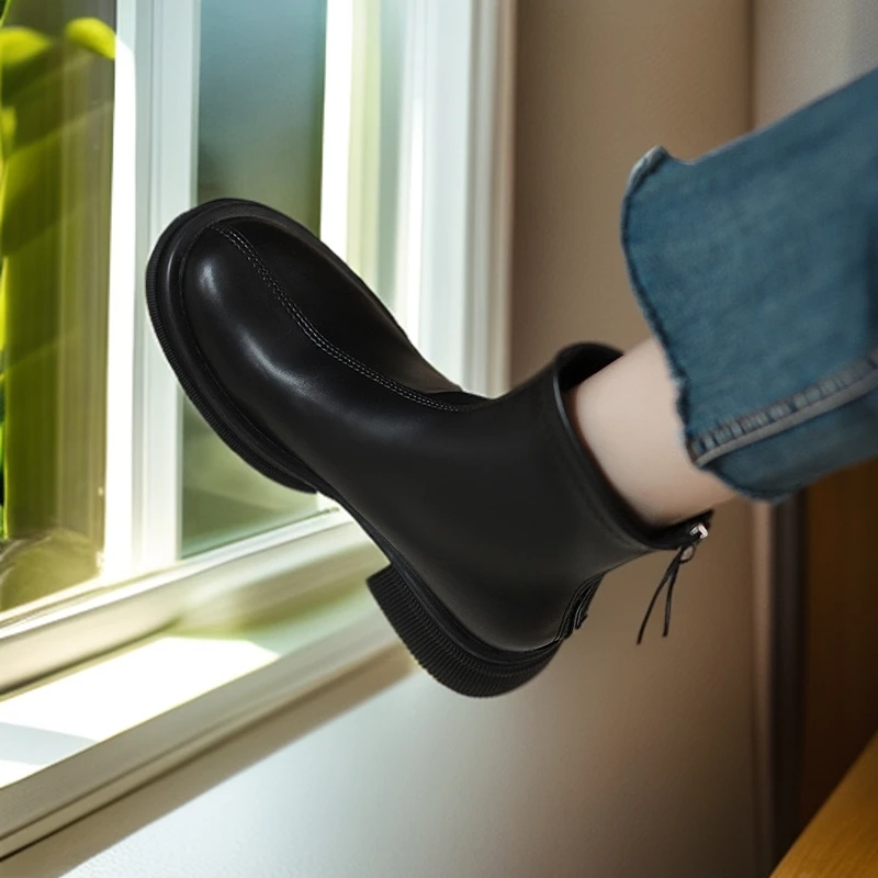 网红真皮马丁靴圆头后底瘦瘦靴百搭时尚内增高秋冬新款软底软面