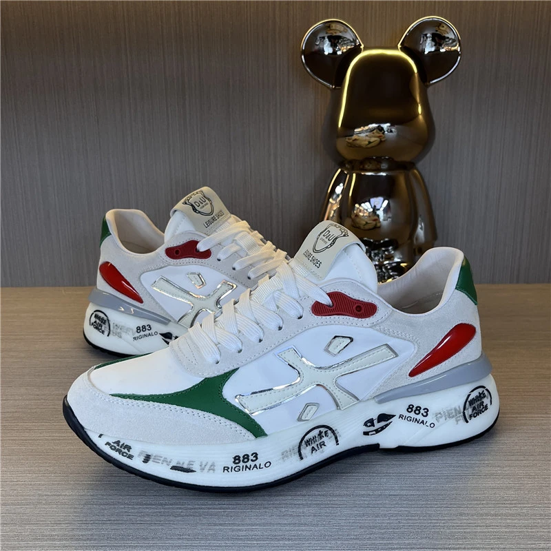 欧洲站2024春夏新款磨砂牛皮拼接米字鞋男士户外运动鞋百搭休闲鞋