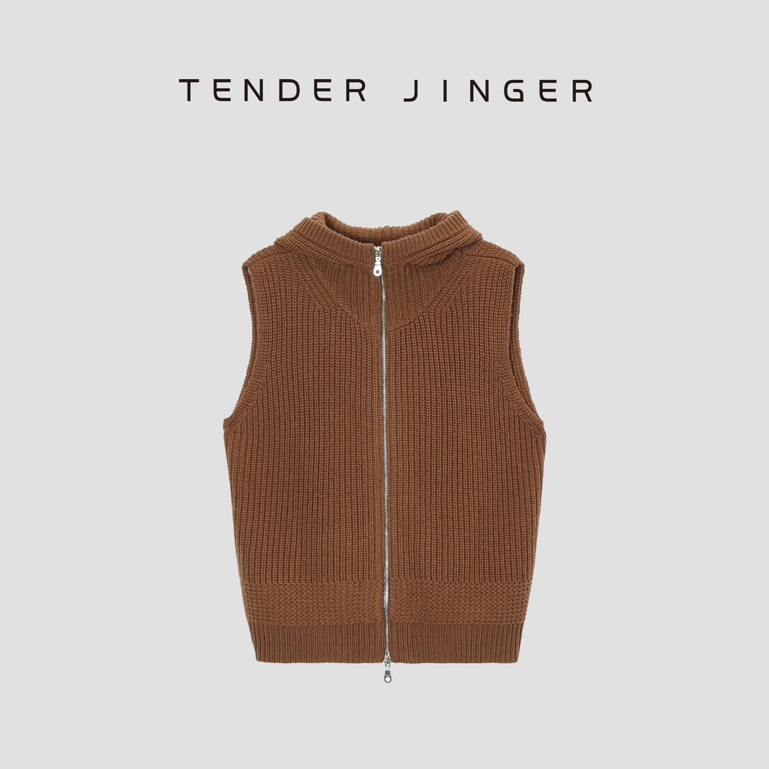 Tender Jinger【专柜】女连帽羊毛拉链马甲针织衫T44BBS79054