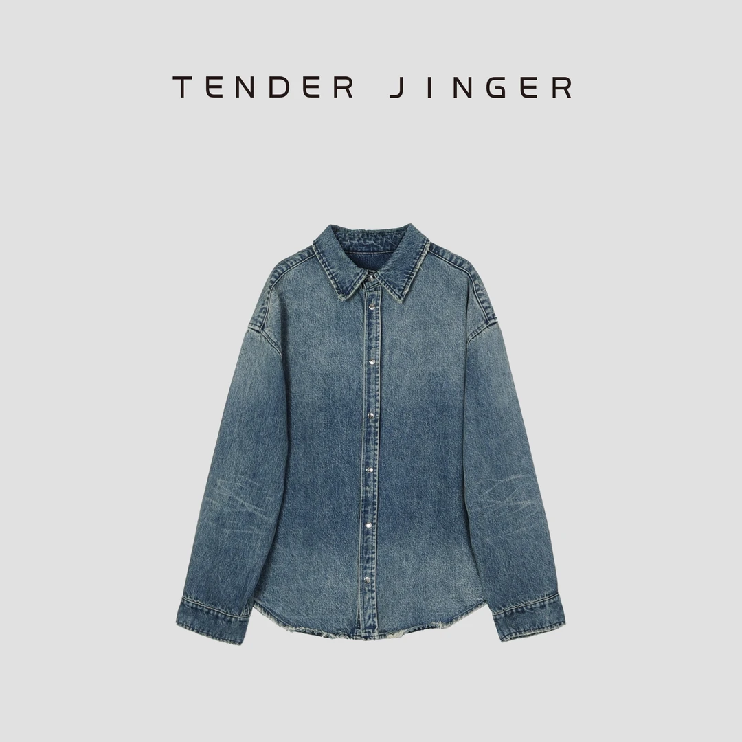 【专柜】女士复古做旧水洗宽松牛仔衬衫T43FCC77914