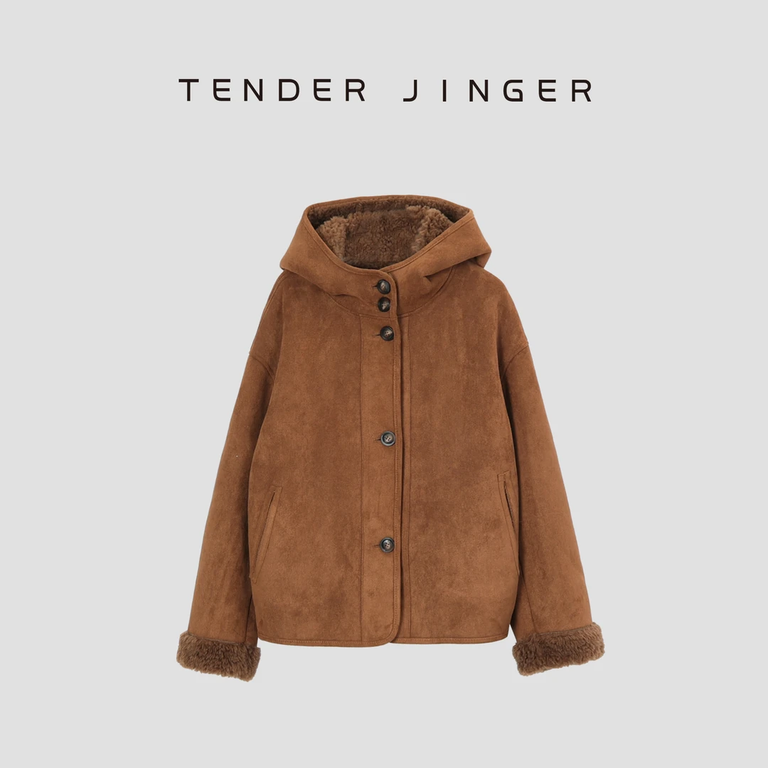 Tender Jinger【专柜】立翻领连帽羊毛外套T44PXP79187