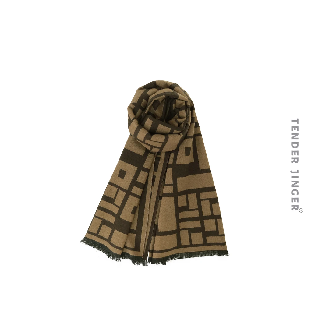 秋冬女士印花保暖双面城堡积木围巾T2311YQ652339