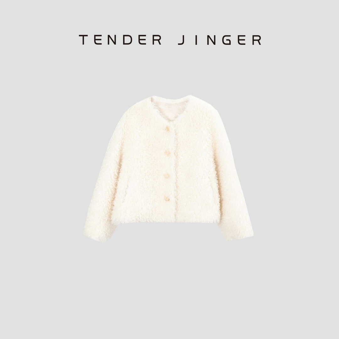 Tender Jinger【黑标】女百搭圆领绵羊毛绒短款外套T44XLK79816