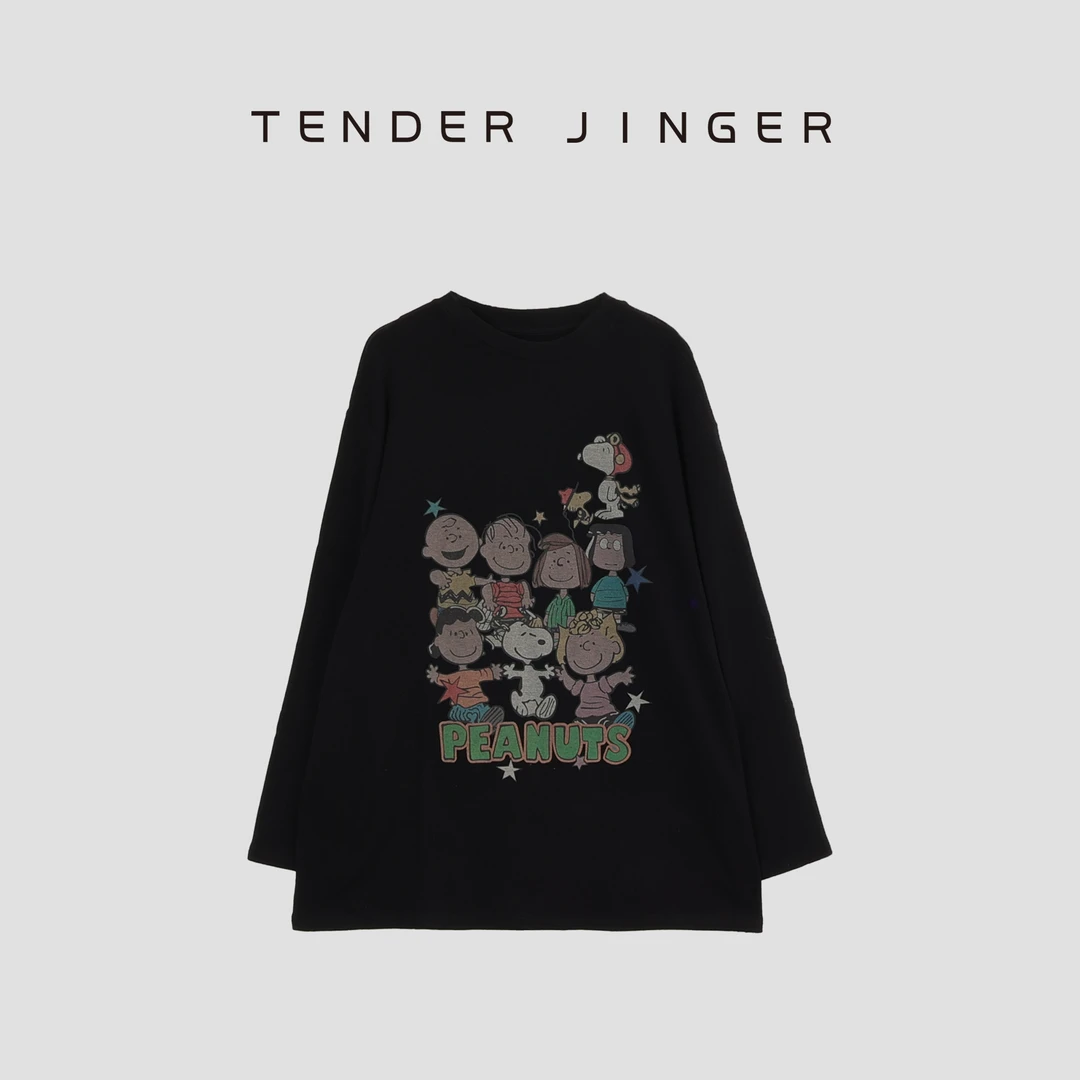 Tender Jinger秋冬时尚圆领廓形印花加绒打底T恤T44YGG79851