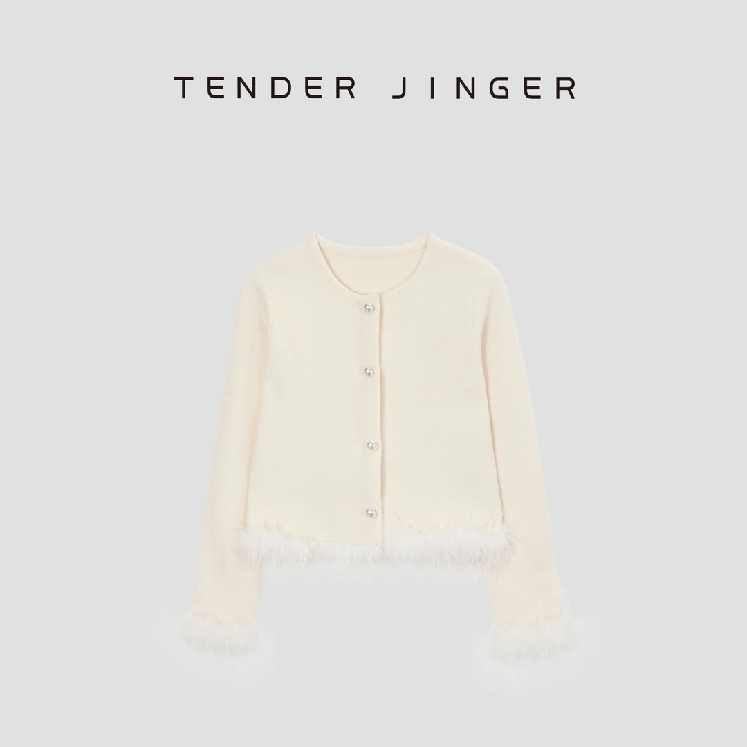 Tender Jinger【专柜】圆领羊毛长袖针织开衫T44BBS79098