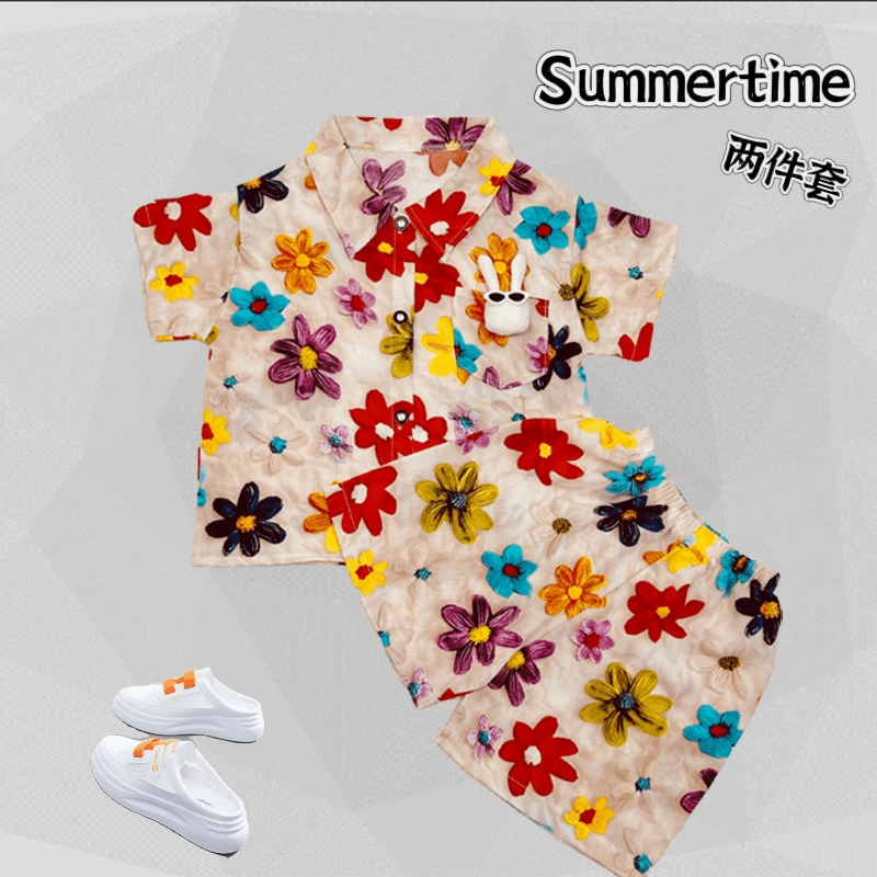 夏款男童痞帅衬衫套装中小童夏季潮流薄款洋气男孩休闲童衣