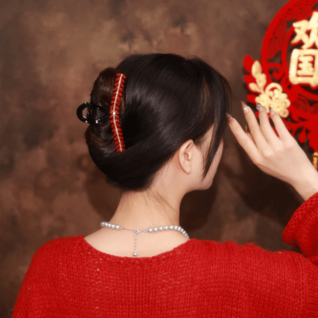 【红麦穗】新年元旦节日轻奢百搭气质优雅中国风红色简约大号抓夹