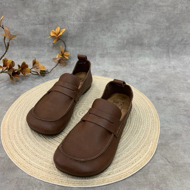 真皮休闲单鞋2024年春夏新款浅口懒人鞋圆头平底软底头层牛皮女鞋