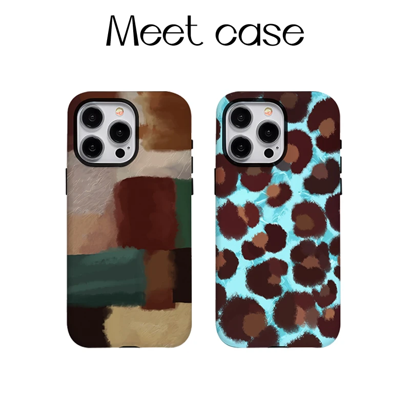 棕红拼色韩国进口二合一菲林手机壳适用苹果iphone16Promax/15/14