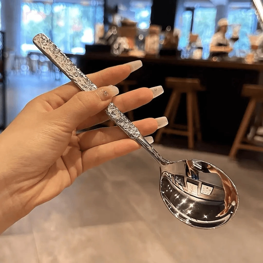 [一只装 囤!]不锈钢冰裂纹圆头勺家用高端汤匙长柄钢勺喝汤西餐勺