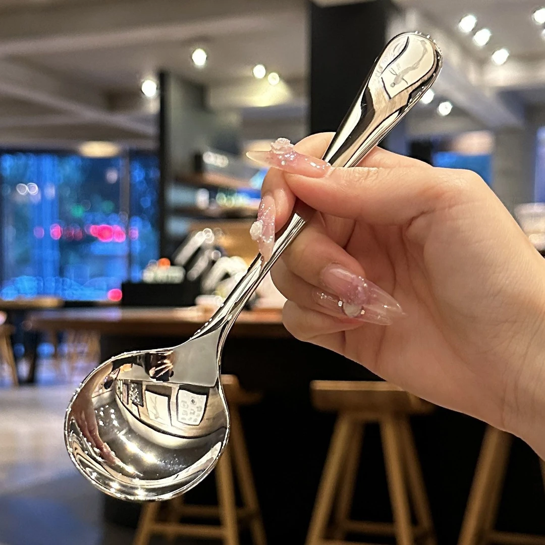 316L加厚款不锈钢勺子家用韩式简约可爱网红吃饭汤匙创意长柄圆勺