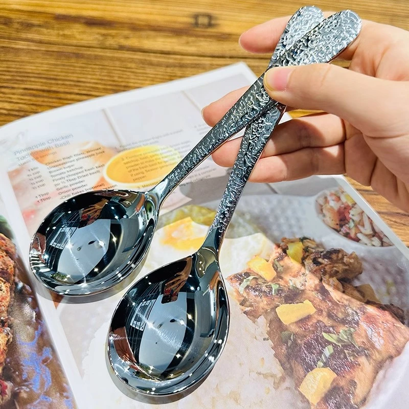 不锈钢石纹圆头勺【发3个】调羹汤勺高颜值学生吃饭喝汤勺加厚圆勺