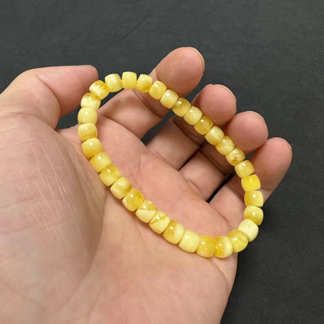 S5915俄料鸡油黄蜜蜡直切精品手串男女文玩手串45/g