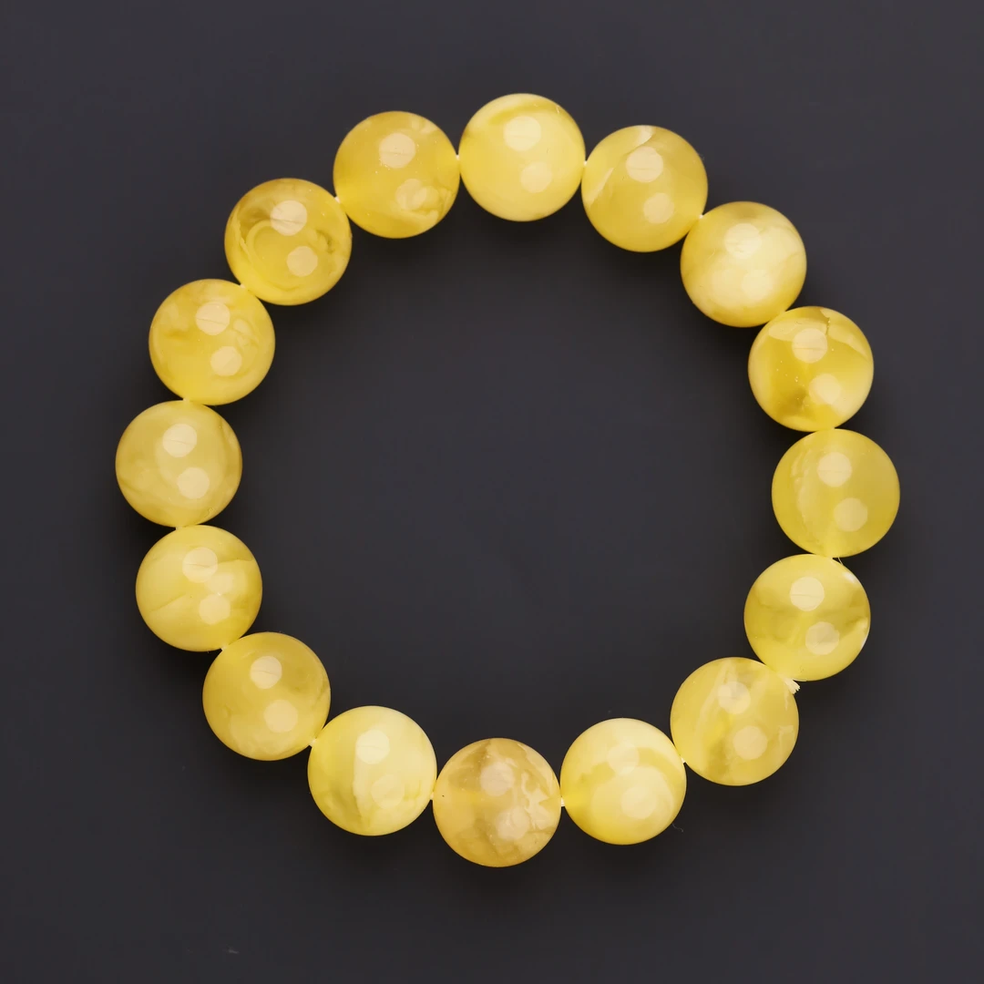 S0124-3俄料鸡油黄蜜蜡圆珠单圈手串