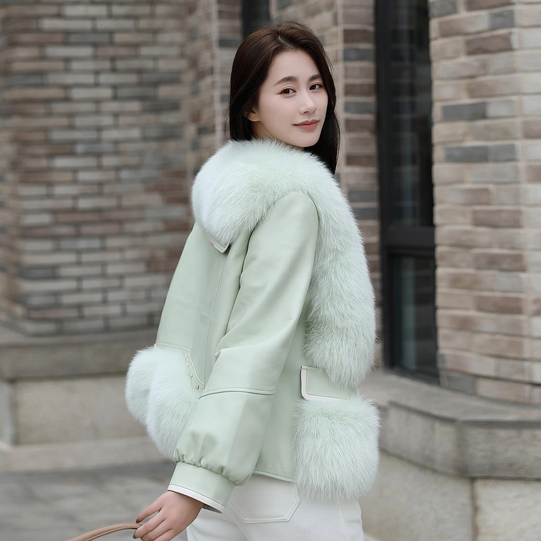 新款狐狸毛皮草外套女短款年轻款皮毛一体大衣海宁真皮羽绒服
