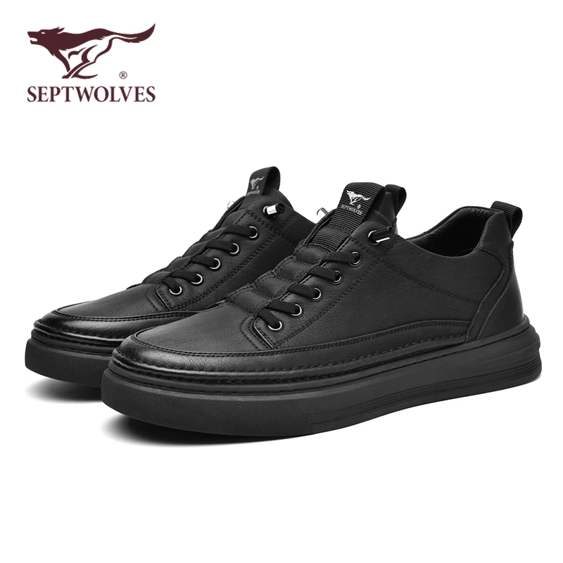 七匹狼男鞋冬季休闲皮鞋男士黑色百搭低帮时尚透气休闲鞋潮鞋6782