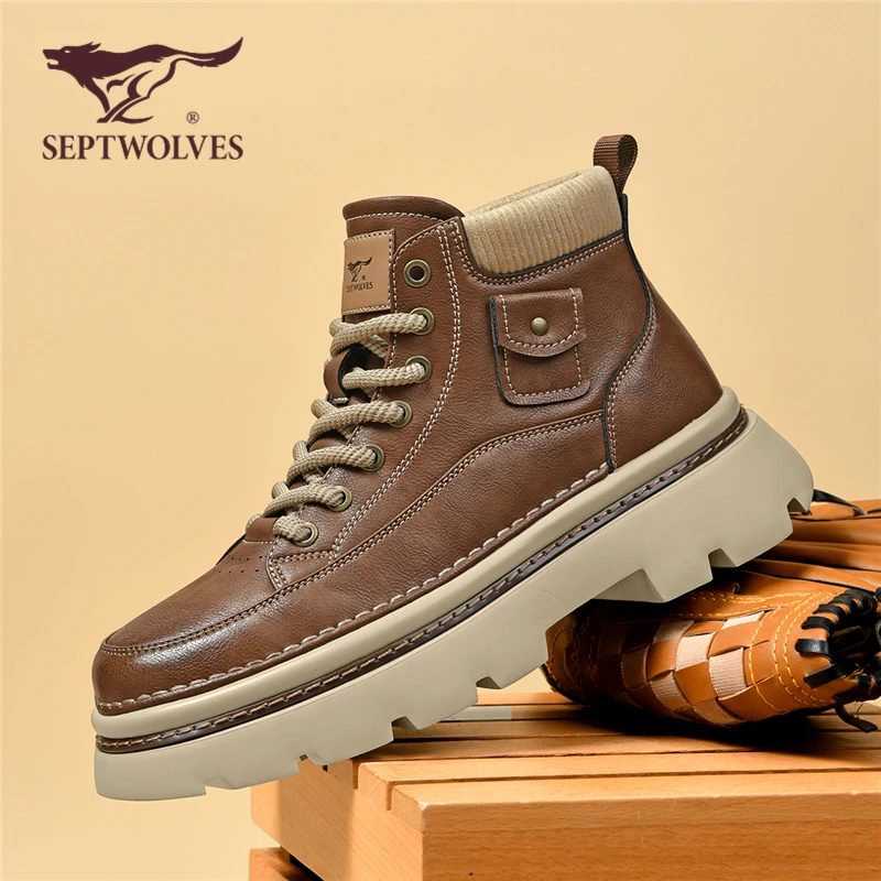 七匹狼男鞋春季马丁靴2025新款英伦工装靴厚底百搭高帮鞋靴子男士