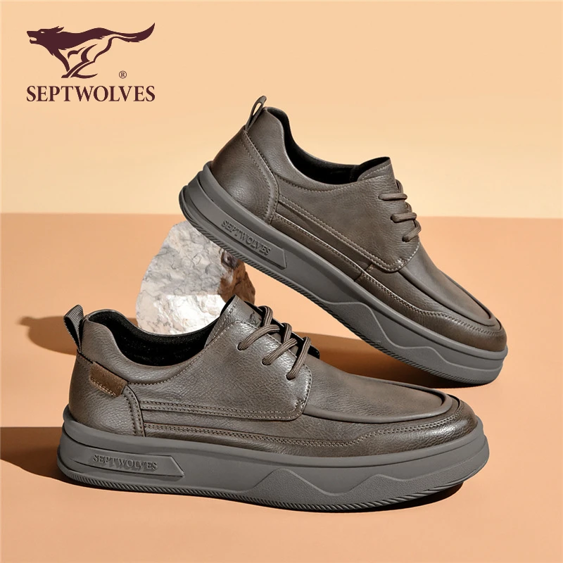七匹狼休闲皮鞋男鞋板鞋2025年春季新款英伦风韩版百搭厚底0853