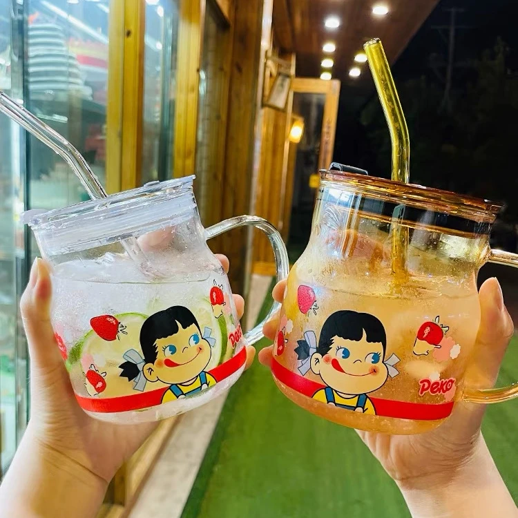 咖啡杯大容量牛奶杯刻度玻璃杯喝水杯办公室带盖吸管杯女生花茶杯